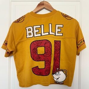 Disney Beauty & the Beast Belle Cropped Football Jersey Gold Rose 91 XSMALL